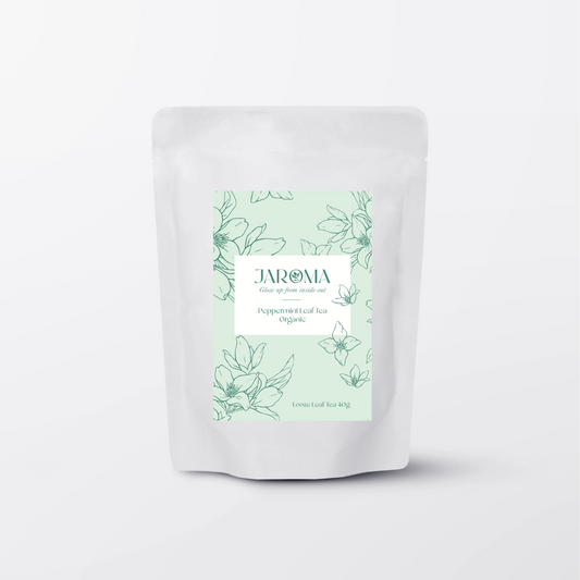 Jaroma Peppermint Tea in pale mint pouch – 100% organic peppermint leaf for digestion and refreshment