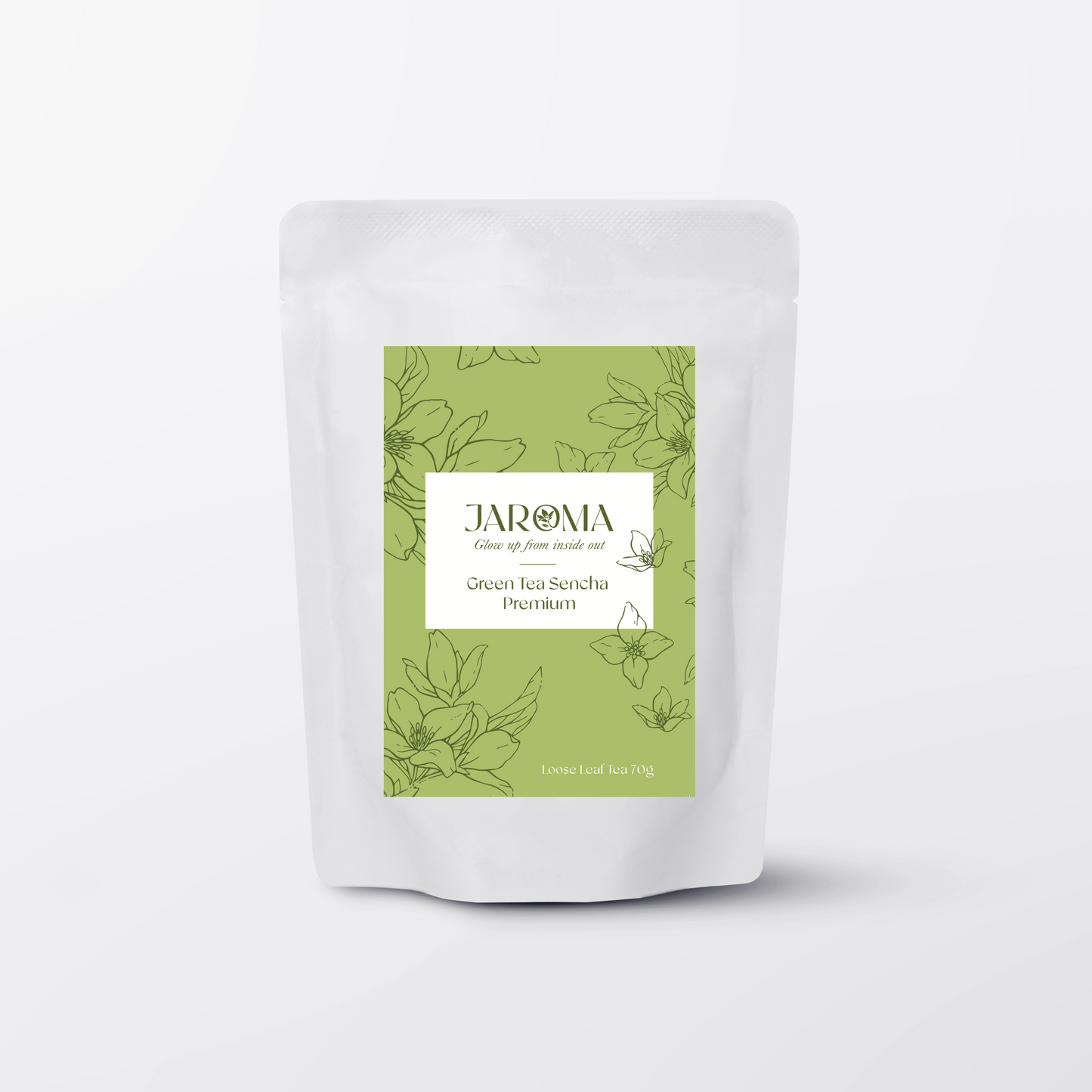 Jaroma Green Tea Sencha in light green pouch – high-quality Japanese-style loose leaf sencha with vibrant flavour